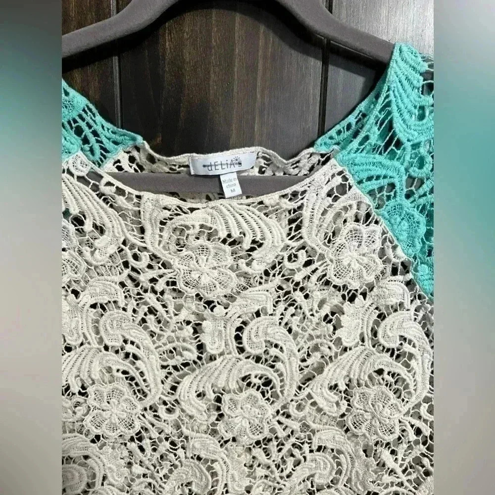 Y2K Delia’s White/Teal Lace Crop Top, Size: Medium - Picture 8 of 12